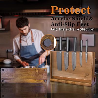 Διπλό πλευρικό μαγνητικό ξύλινο ράφι μαχαιριού με ακρυλική ασπίδα προστασίας και προσαρμοσμένο λογότυπο