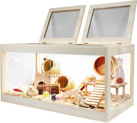 Κλουβί για χάμστερ από ξύλο με ανοιχτή κορυφή και ακρυλικά φύλλα