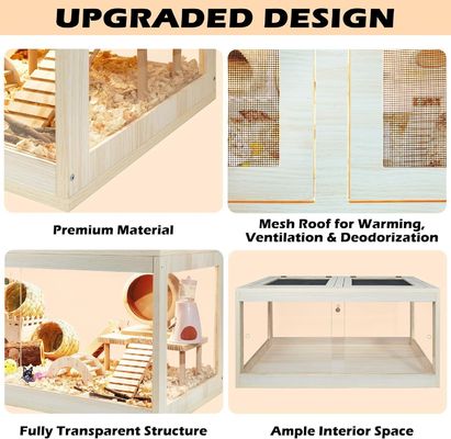 Κλουβί για χάμστερ από ξύλο με ανοιχτή κορυφή και ακρυλικά φύλλα