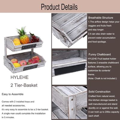 Προσαρμοσμένο λογότυπο 2 Tier Farmhouse ξύλινο καλάθι για την κουζίνα τραπεζαρία και δωμάτιο επισκεπτών