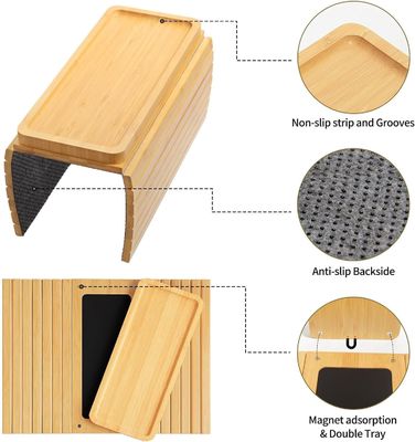 Αποθεματοποιημένο μπαμπού καναπέ Arm Tray Τραπέζι Μεγάλο καναπέ Κρατητής Κύπελλο Τράβηγμα για Κύπελλα Τηλέφωνο Απομακρυσμένο