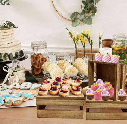 Ρουστικό στυλ ξύλινο στέλεχος κέικ σετ από 4 προσαρμοσμένο λογότυπο αποδεκτό για την εμφάνιση κέικ