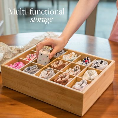 15 Διαμερίδιο Μπαμπού Οργανωτής αποθήκευσης για ζώνες Σφραγίδες Βάθλια Μπρίφες Κάλτσες Κοσμήματα