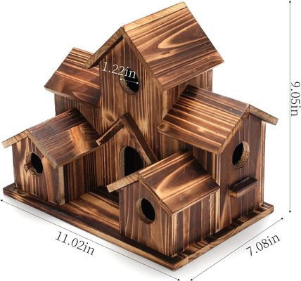 Κλείσιμο 6 τρυπών χειροποίητο φυσικό ξύλινο σπίτι πουλιών για κρέμασμα στο εξωτερικό