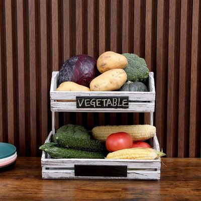 Φάρμα Στεκός ξύλινος οργανωτής 2 Tier τροφίμων καλαθιού για την οργάνωση της κουζίνας