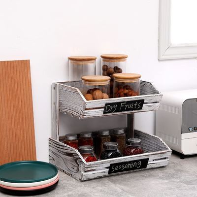 Φάρμα Στεκός ξύλινος οργανωτής 2 Tier τροφίμων καλαθιού για την οργάνωση της κουζίνας