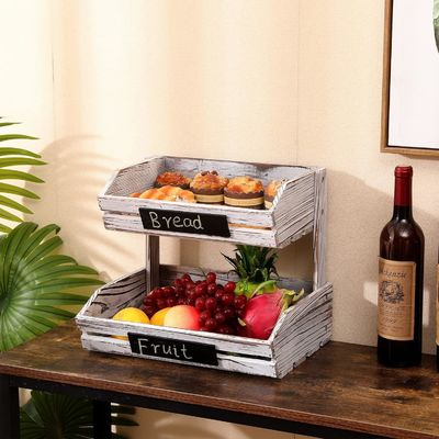 Φάρμα Στεκός ξύλινος οργανωτής 2 Tier τροφίμων καλαθιού για την οργάνωση της κουζίνας