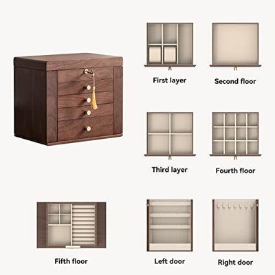 Παραδοσιακό ξύλινο κοσμηματοπωλείο με 5 συρτάρια και δύο πλευρικές πόρτες σε γυαλισμένο καρύδι