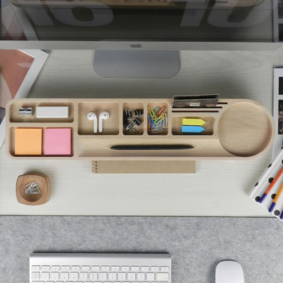 Οργανωτής γραφείου γραφείου με θήκη μολύβι και προσαρμοσμένο λογότυπο Wood Caddy Phone Stand