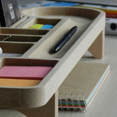 Οργανωτής γραφείου γραφείου με θήκη μολύβι και προσαρμοσμένο λογότυπο Wood Caddy Phone Stand