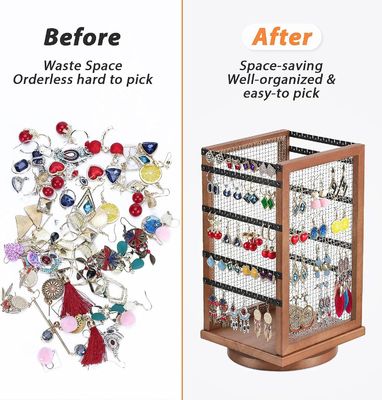 120 ζευγάρια σκουλαρίκια περιστρεφόμενο καρουζέλου ανθεκτικό μέταλλο και ξύλο σκουλαρίκι οργανωτής δέντρου