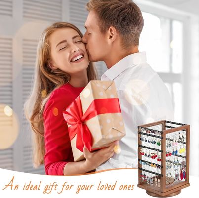 120 ζευγάρια σκουλαρίκια περιστρεφόμενο καρουζέλου ανθεκτικό μέταλλο και ξύλο σκουλαρίκι οργανωτής δέντρου