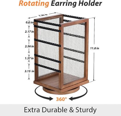 120 ζευγάρια σκουλαρίκια περιστρεφόμενο καρουζέλου ανθεκτικό μέταλλο και ξύλο σκουλαρίκι οργανωτής δέντρου