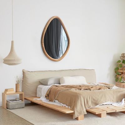 Μοναδικό βερνικωμένο ξύλινο στρογγυλό καθρέφτη αγροκτήματος για σύγχρονο σαλόνι και μπάνιο