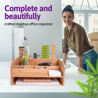 Οργανώστε τα υλικά γραφείου με το Bamboo Wood Desk Organizer και την αποθήκευση αρχείων Προσαρμοσμένο λογότυπο