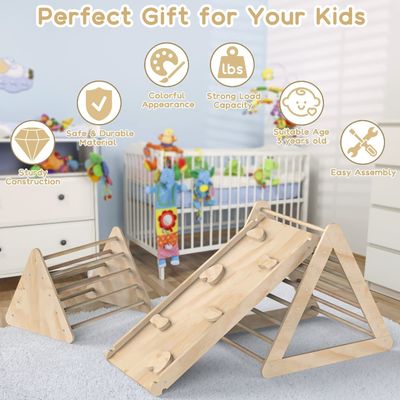 Ανεξάρτητη ξύλινη σκάλα τριγωνικής αναρρίχησης με ράμπα και φινίρισμα για βρέφη