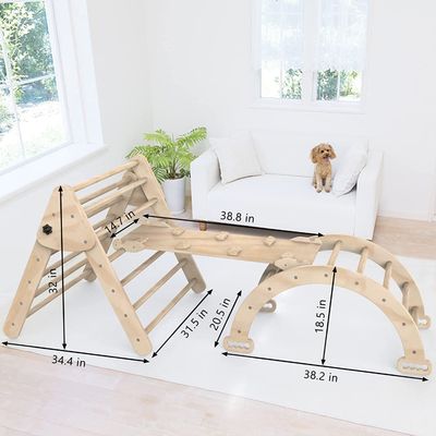 Παιδικά παιχνίδια εσωτερικού γυμναστηρίου Αρπαγή Τριγωνική σκάλα με ράμπα Σετ από 3 ξύλινα παιχνίδια ασφαλείας