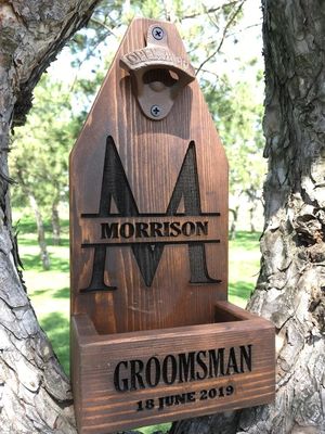 Προσαρμοσμένο Προσαρμοσμένο ξύλινο τοίχο τοποθέτηση μπουκάλι μπύρας ανοιχτήρα για το γάμο γαμπρός δώρο