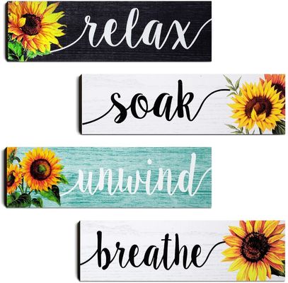 Διακόσμηση τοίχων μπάνιου Ρουστική ξύλινη πλάκα με ηλιόσπορο σχεδιασμό Χαλάρωσε Βούτηξε χαλαρώστε αναπνεύστε