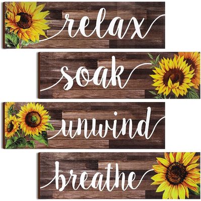 Διακόσμηση τοίχων μπάνιου Ρουστική ξύλινη πλάκα με ηλιόσπορο σχεδιασμό Χαλάρωσε Βούτηξε χαλαρώστε αναπνεύστε