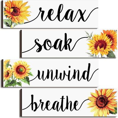 Διακόσμηση τοίχων μπάνιου Ρουστική ξύλινη πλάκα με ηλιόσπορο σχεδιασμό Χαλάρωσε Βούτηξε χαλαρώστε αναπνεύστε