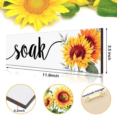 Διακόσμηση τοίχων μπάνιου Ρουστική ξύλινη πλάκα με ηλιόσπορο σχεδιασμό Χαλάρωσε Βούτηξε χαλαρώστε αναπνεύστε