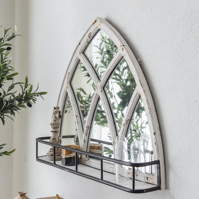 Φυσικό στυλ ξύλινο κάστρο καθρέφτη διακοσμητικό με ράφι αποθήκευσης λευκό ή προσαρμοσμένο χρώμα