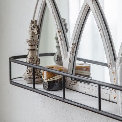 Φυσικό στυλ ξύλινο κάστρο καθρέφτη διακοσμητικό με ράφι αποθήκευσης λευκό ή προσαρμοσμένο χρώμα