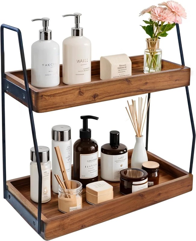 Πλατιστό Ναι Ακασία 2 επίπεδων οργανωτής μπάνιου ξύλινο ράφι αποθήκευσης για κουζίνα μπάνιου
