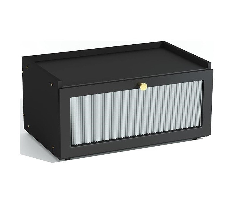 Πακέτο δώρο 2 στρώματα Μεγάλο μοντέρνο μπαμπού Μαύρο κουτί ψωμιού ξύλινο κουτί αποθήκευσης ψωμιού με παράθυρο