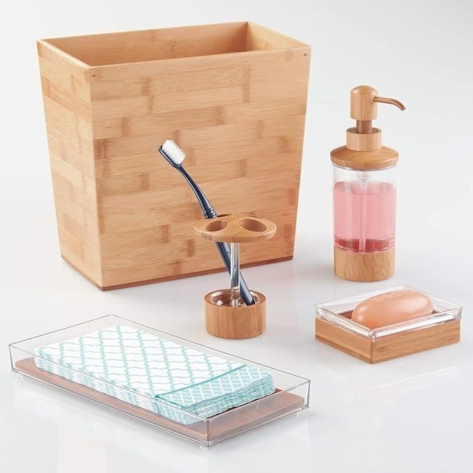 Προσαρμοσμένο λογότυπο Αποδεκτό 10,5 x 5,75 x 10 ίντσες Φυσικό ξύλο Φινίρισμα μπαμπού Καλαθιού απορριμμάτων