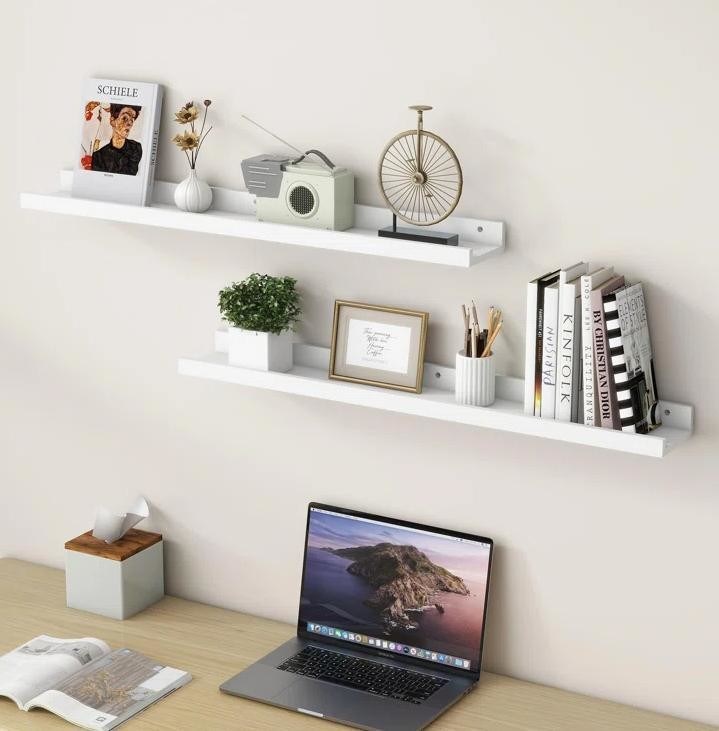 Έπιπλα σαλόνι 2 κομμάτια στερεό ξύλο πλωτά ράφια για μινιμαλιστική οθόνη τοίχου