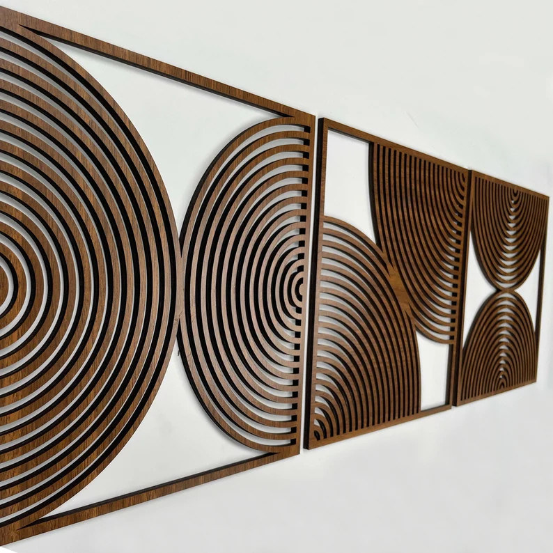 Σετ 3 Boho Home Gift Μεγάλη ξύλινη τοιχογραφία με μοντέρνο στυλ μεσό του αιώνα και προσαρμοσμένο λογότυπο