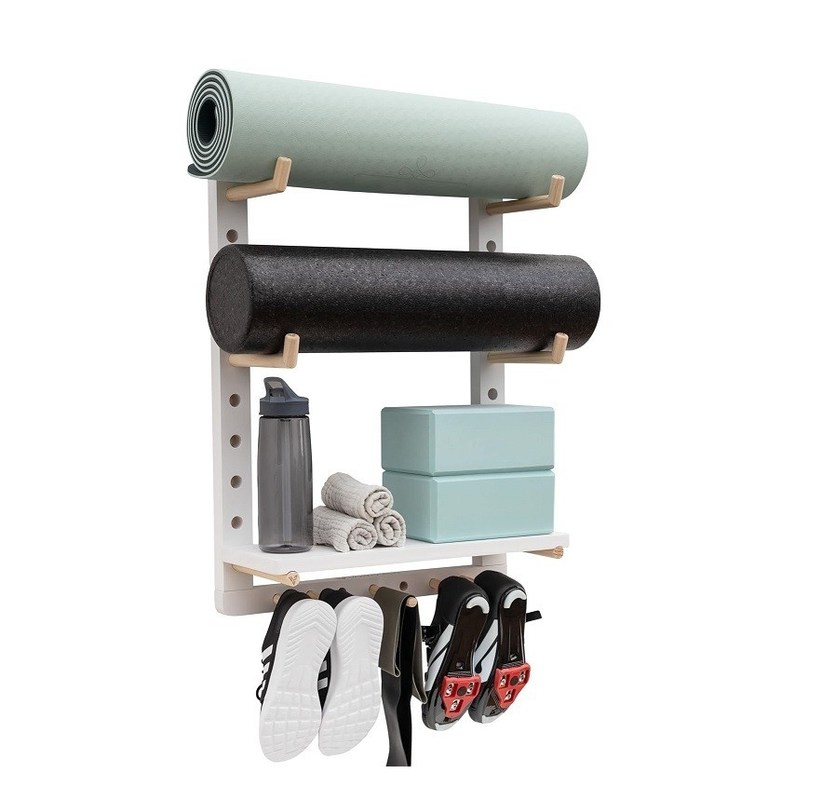 Εύκολος οργανωτής ξύλινου στρώματος γιόγκα για πλήρως προσαρμόσιμη τοποθέτηση τοίχου στο γυμναστήριο στο σπίτι