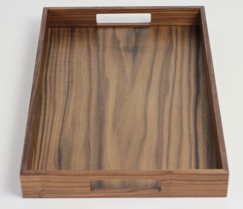 Προσαρμοσμένο λογότυπο Walnut Wood Tray Οικιακή διακόσμηση Τραπέζι σερβίρισμα με χειροπέδες