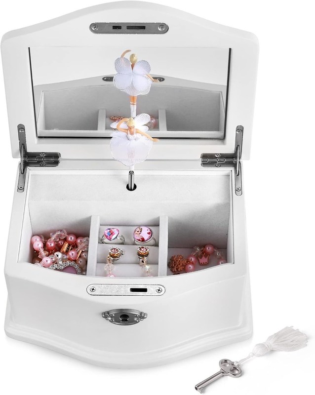 Μεσαίο λευκό ξύλινο μπαλαρίνα κοσμήματα κουτί με καθρέφτη για την εξατομικευμένη οργάνωση