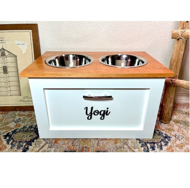 Μικρά κατοικίδια ζώα ζώα σταθμός σίτισης ηλικία κατοικίδιο ζώο 2 μπολ ανυψωμένο τροφοδότης σκύλου με συρτάρι