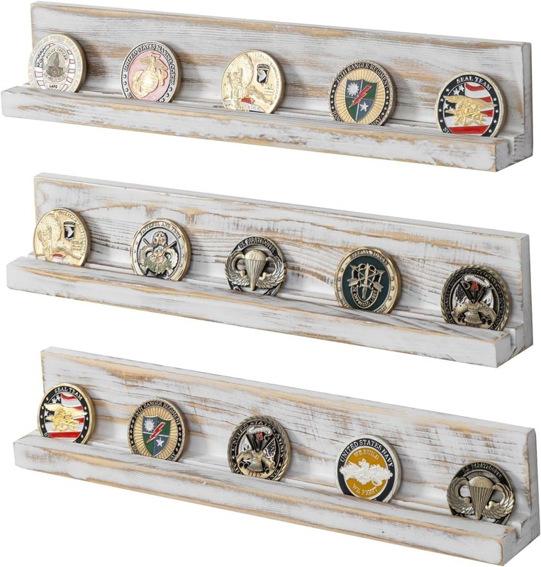 Στον τοίχο λευκό πλυμένο στερεό ξύλο Challenge Coin Holder Τρία στρώματα ξύλινη χειροτεχνία