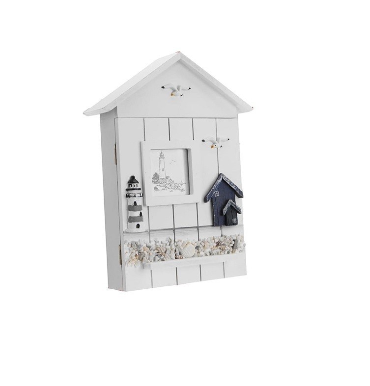 Κεραμίδιο ξύλου με στυλ μεσογειακού στυλ Σπίτι Σχήμα Κλειδί Κρατητής κοσμημάτων για τοίχο εισόδου