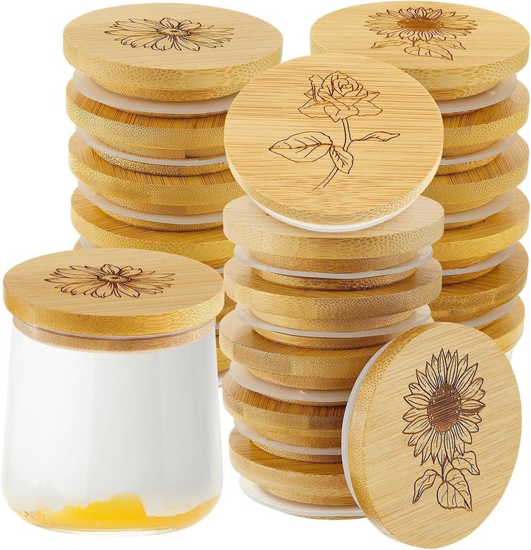 Ξύλινα απλό χρώμα μπαμπού βάζο κάλυμμα με σιλικόνη σφραγιστικά δαχτυλίδια Εύκολο ανοιχτό άκρο σχεδιασμό