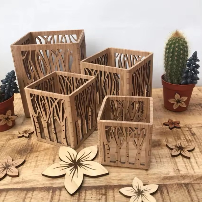 Ξύλινο απλό χρώμα κερί φανάρι για χειροποίητο τσάι Light Holders σε σχεδιασμό Laser Cut