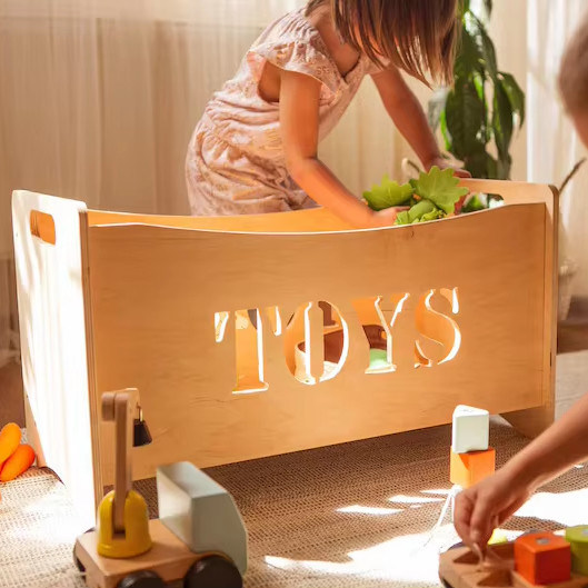 Καμένο ξύλο και γυαλί Παιχνιδάκι Οργανωτής κουτί για Montessori έπιπλα στο παιδικό δωμάτιο