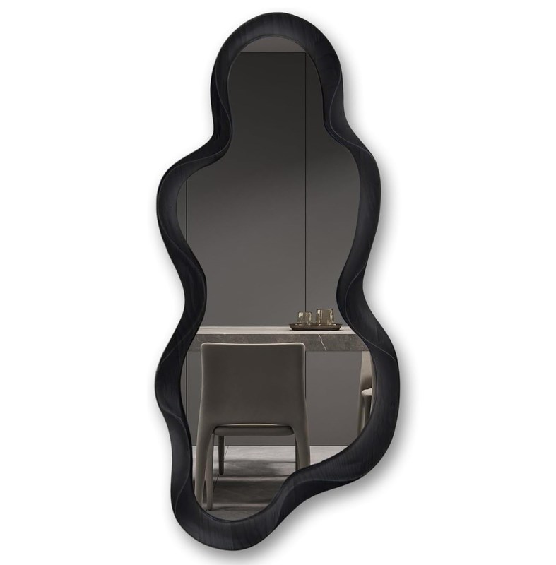 Όμορφη διακόσμηση σπιτιού Ακανόνιστος καθρέφτης τοίχου με μαύρο ξύλινο πλαίσιο και σύγχρονη διακόσμηση μπάνιου