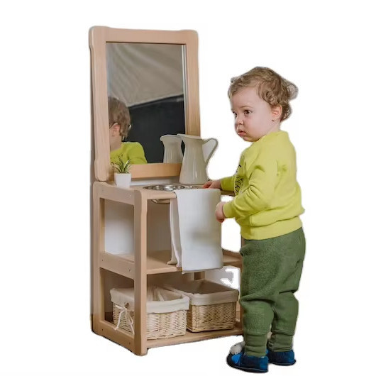 Παιδιά μαθαίνουν παιχνίδια Περιβαλλοντικά φιλικό παιδικό Montessori νιπτήρα με καθρέφτη και επιπλέον σανίδα