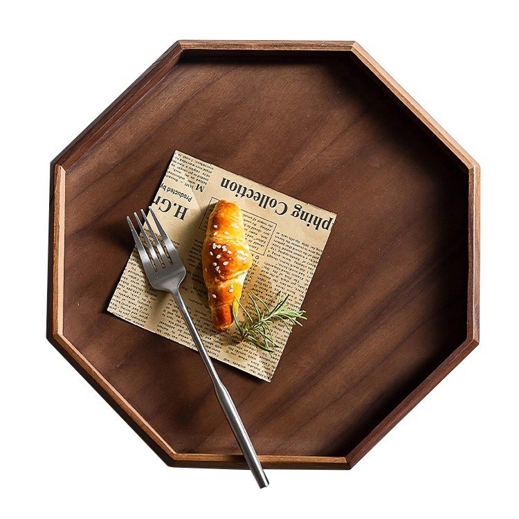 Οκτάγωνο στρογγυλό σχήμα Ακασία ξύλο καρυδιού Τραπέζι 30x20x3cm με καμένη εκτύπωση