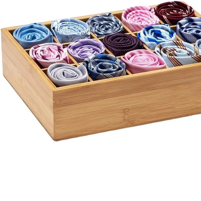 15 Διαμερίδιο Μπαμπού Οργανωτής αποθήκευσης για ζώνες Σφραγίδες Βάθλια Μπρίφες Κάλτσες Κοσμήματα