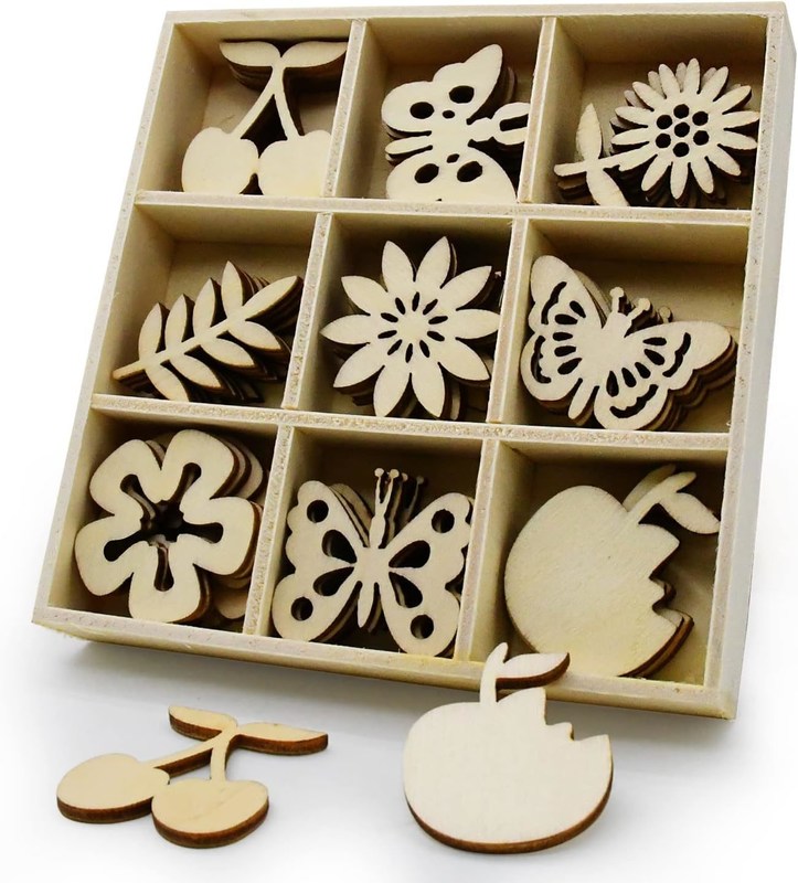 Ξύλινα στολίδια Λάιζερ κόψτε κενά φέτες σε λουλούδια θέμα για τη φύση διακόσμηση 45pcs