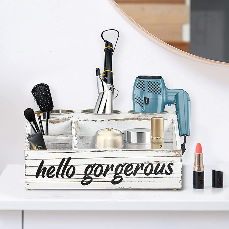 Ραστικο στυλ σχεδιασμού τοίχος Mount Hair Styling φροντίδα εργαλείο οργανωτή με εξατομικευμένο λογότυπο